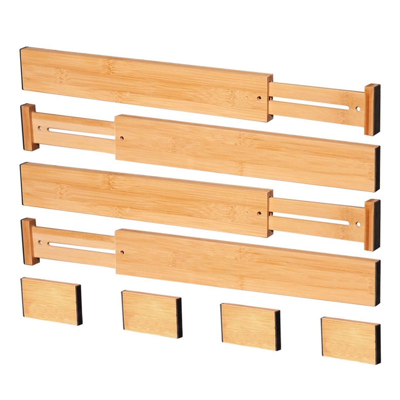 Drawer Divider Adjustable Bamboo (43-56 cm) Spring-Loaded Stretch Drawer Dividers Dresser Desk Organization System