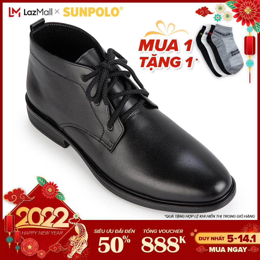 Giày Boot Nam Da Bò SUNPOLO Cột dây BOOT03 (Đen)