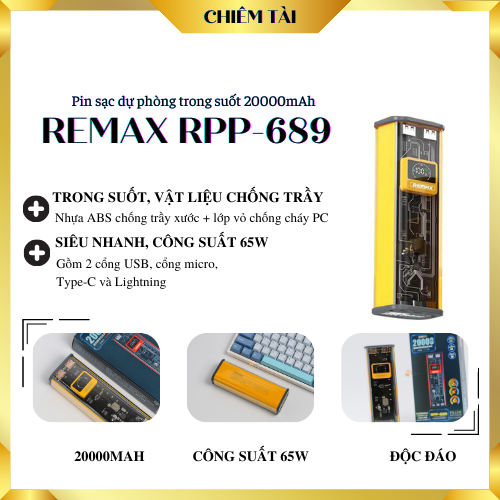 Pin sạc dự phòng trong suốt 20000mAh Remax RPP-689