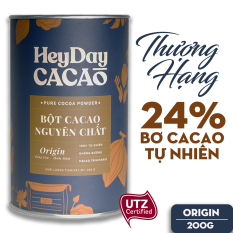 Bột Cacao Nguyên Chất Không Đường Origin – 200g Lon Giấy Thượng Hạng 24% Bơ Cacao Tự Nhiên – Đạt Chuẩn UTZ – Hỗ Trợ Giảm Cân, Keto – Vị Socola Đậm – Không Hương Liệu, Phụ Gia