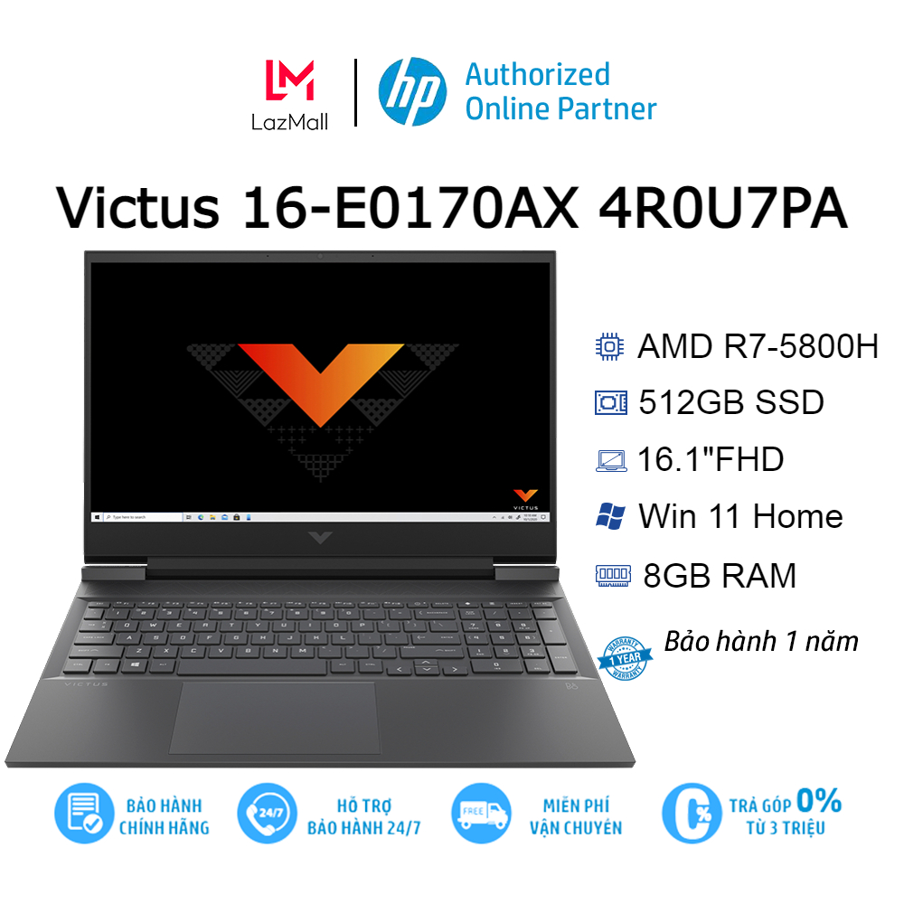 Laptop HP Victus 16-E0170AX 4R0U7PA R7-5800H| 8GB| 512GB| VGA 4GB| 16.1″FHD| Win 11