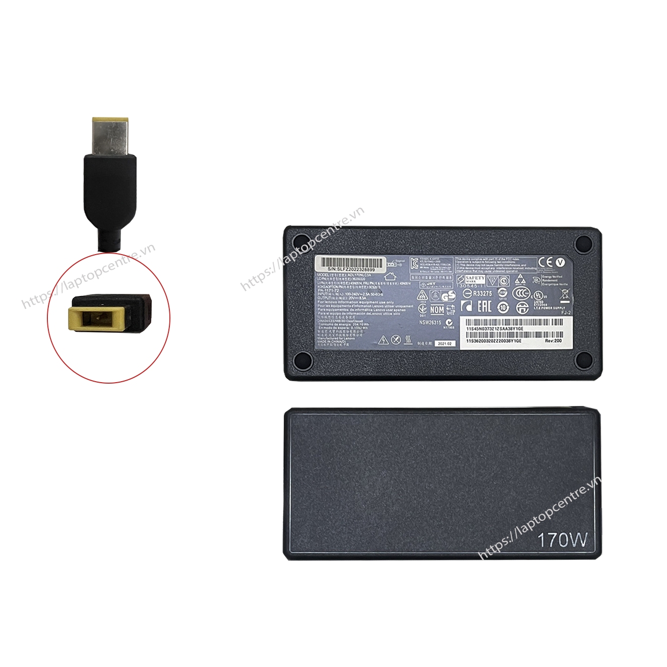 Sạc ORG + Lenovo 170W 20V 8,5A 02DL140 Chân USB Kim 11*5.0 ThinkPad P73 Hình chữ nhật Mỏng