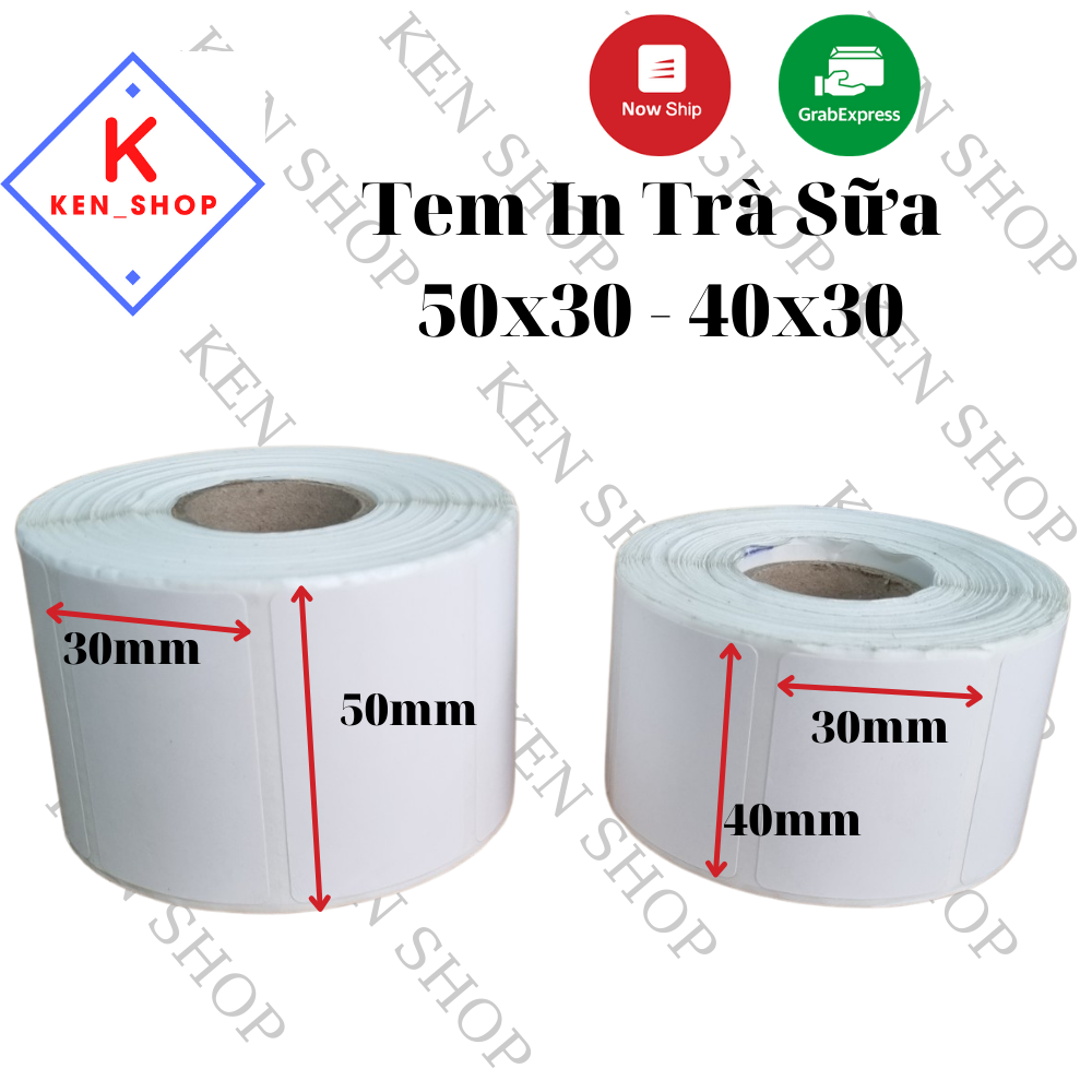 Giấy in tem trà sữa 50×30 (950 tem), 40×30 ( 800 tem) decal nhiệt, giấy in tem dán trà sưa, trà chanh.