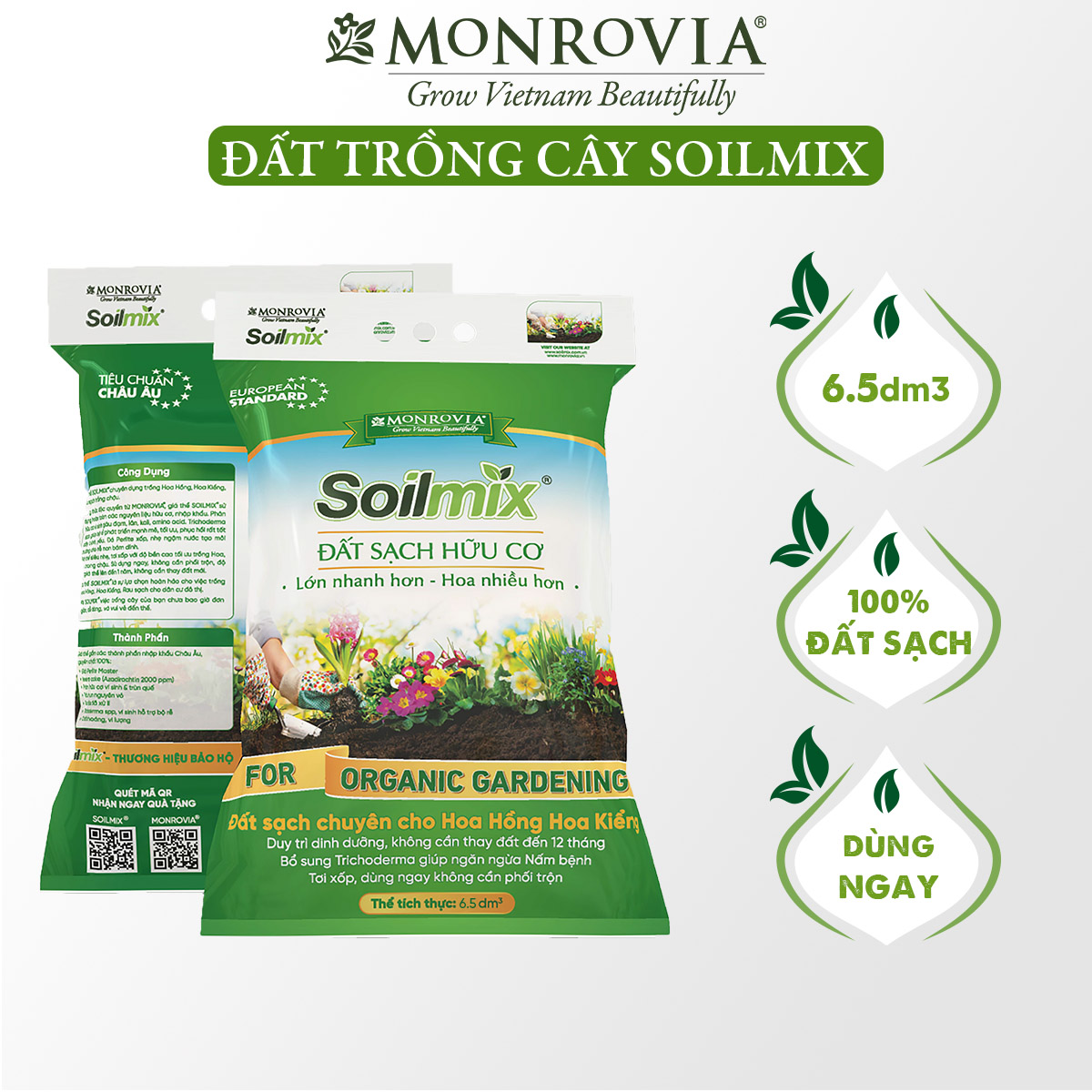 Đất trồng cây SOILMIX cho hoa hồng, cây cảnh, sen đá, rau sạch hữu cơ, bổ sung phân bón vi...