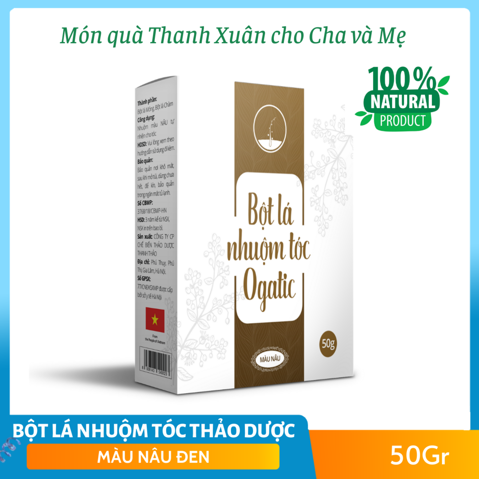 Nhuộm Tóc Thảo Dược OGATIC- Nhuộm phủ bạc Màu Nâu đen, Đen tự nhiên, nâu đỏ