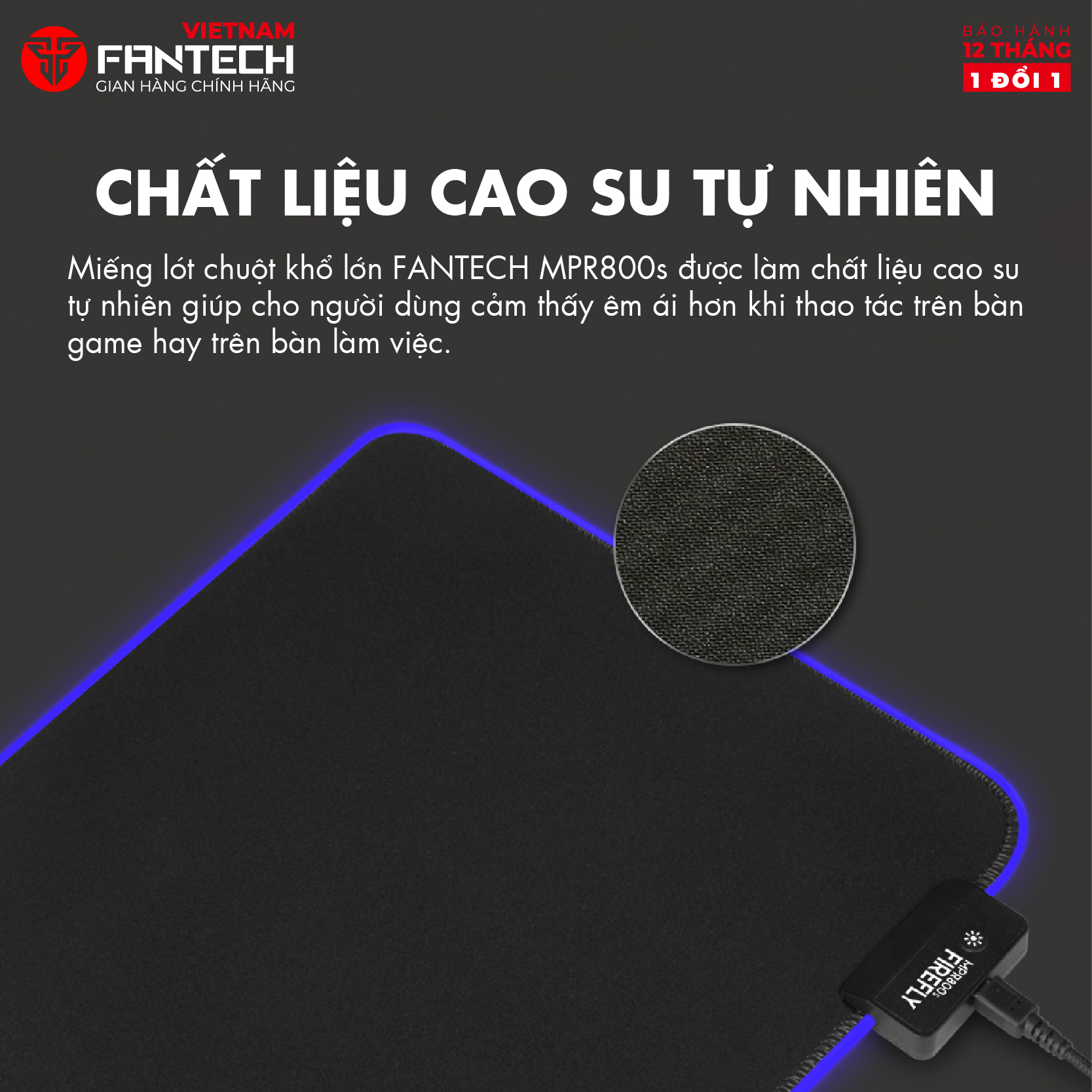 Miếng Lót Chuột Gaming Cỡ Lớn 80 x 30 x 0.4mm Fullsized FANTECH MPR800s FIREFLY Viền LED RGB 7 Chế...