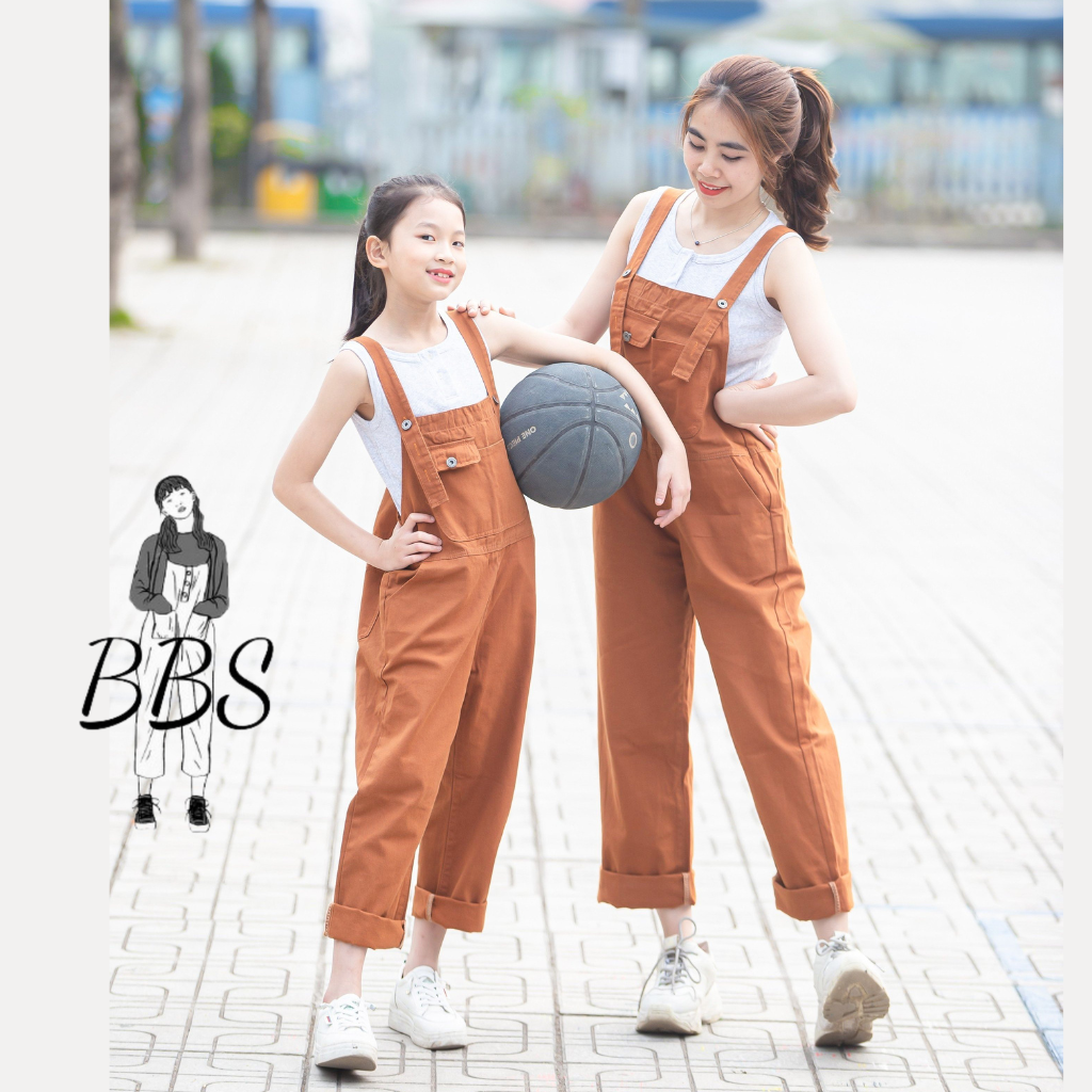 Quần yếm kaki jean mẹ và bé form ống rộng, đồ đôi phong cách BBS màu nâu tây BS26