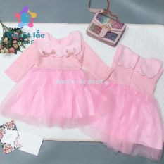 Đầm váy bé gái dài tay, váy dạ, đầm công chúa màu hồng cho bé gái từ 8kg đến 22kg