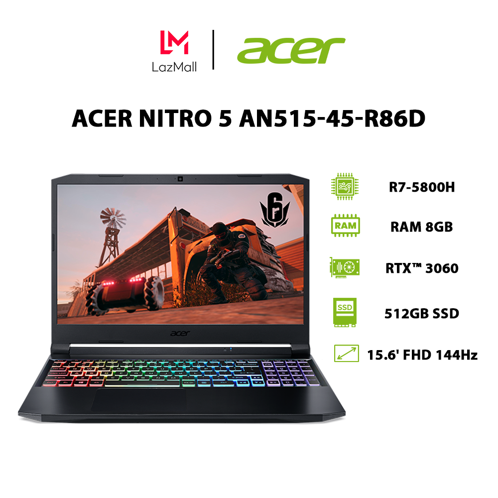 Laptop Acer Nitro 5 AN515-45-R86D (R7-5800H | 8GB | 512GB | GeForce RTX™ 3060 6GB | 15.6′ FHD 144Hz | Win 11)