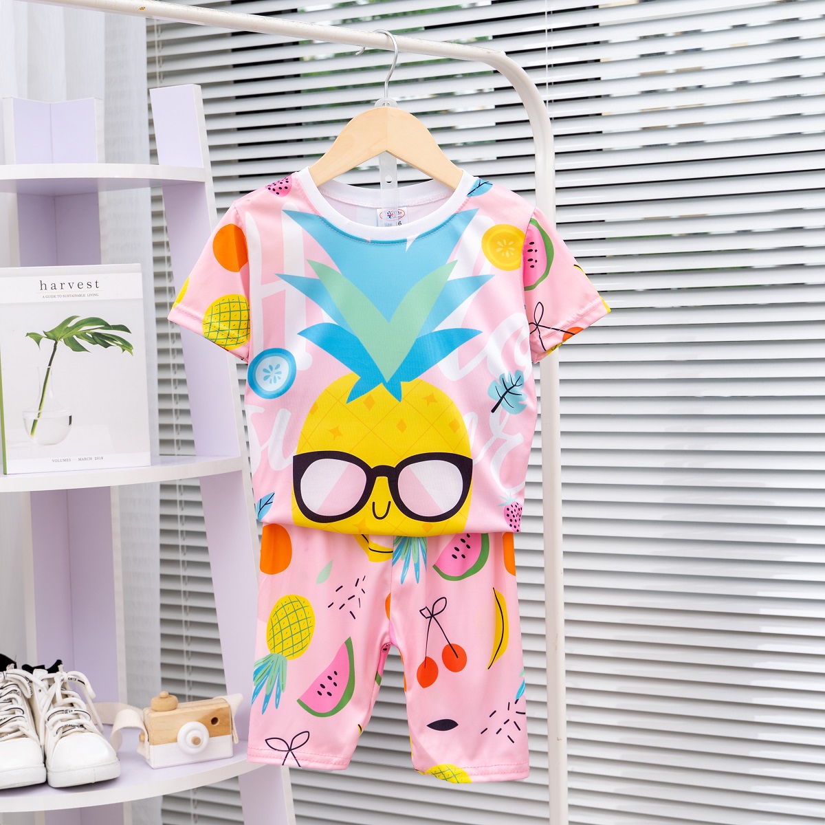 Bộ quần áo bé gái Mimykid in 3D hoạt hình và trái cây dễ thương, đáng yêu chất liệu thun...