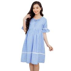 Đầm bầu carô xanh biển Emum
