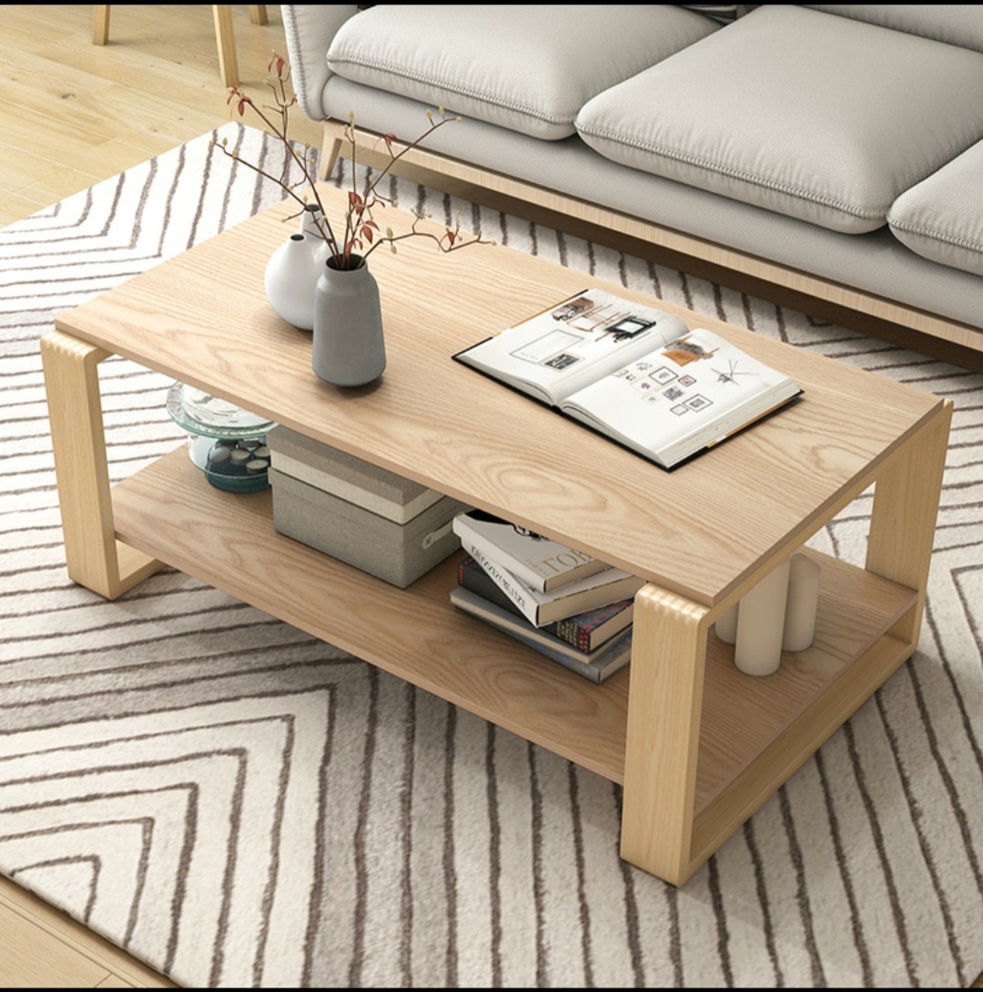 Bàn trà gỗ, bàn sofa 2 tầng, bàn cà phê decor chân gỗ tự nhiên, sang trọng phong cách hiện...