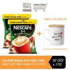 [Tặng ly sứ nắp gỗ] Combo 2 bịch cà phê rang xay hòa tan Nescafé 3 in 1 đậm vị cà phê (Bịch 46 gói x 17g)