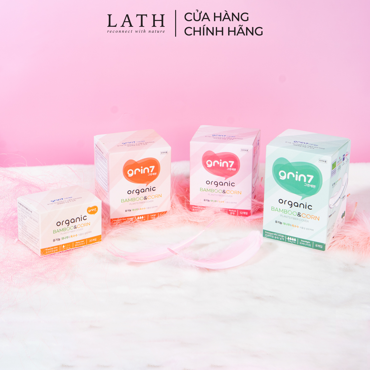 Combo 4 hộp 4 loại Băng vệ sinh Hàn Quốc Grin7 Organic, băng vệ sinh hữu cơ – Lath beauty DATE 09/2023