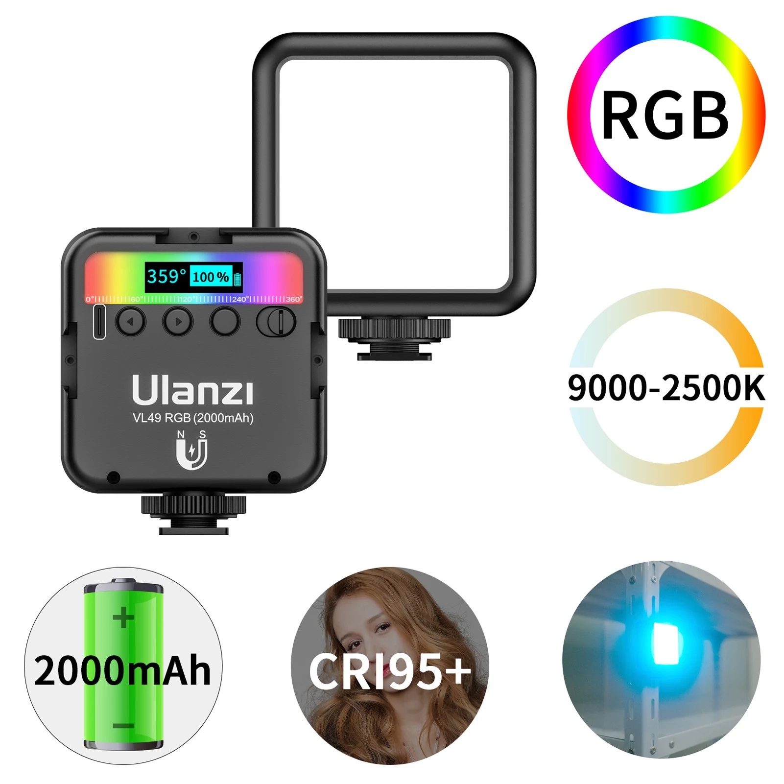 Đèn led mini cho điện thoại, máy ảnh, máy quay phim Ulanzi VL49 Led RGB - Đèn Led Ulanzi VL49...