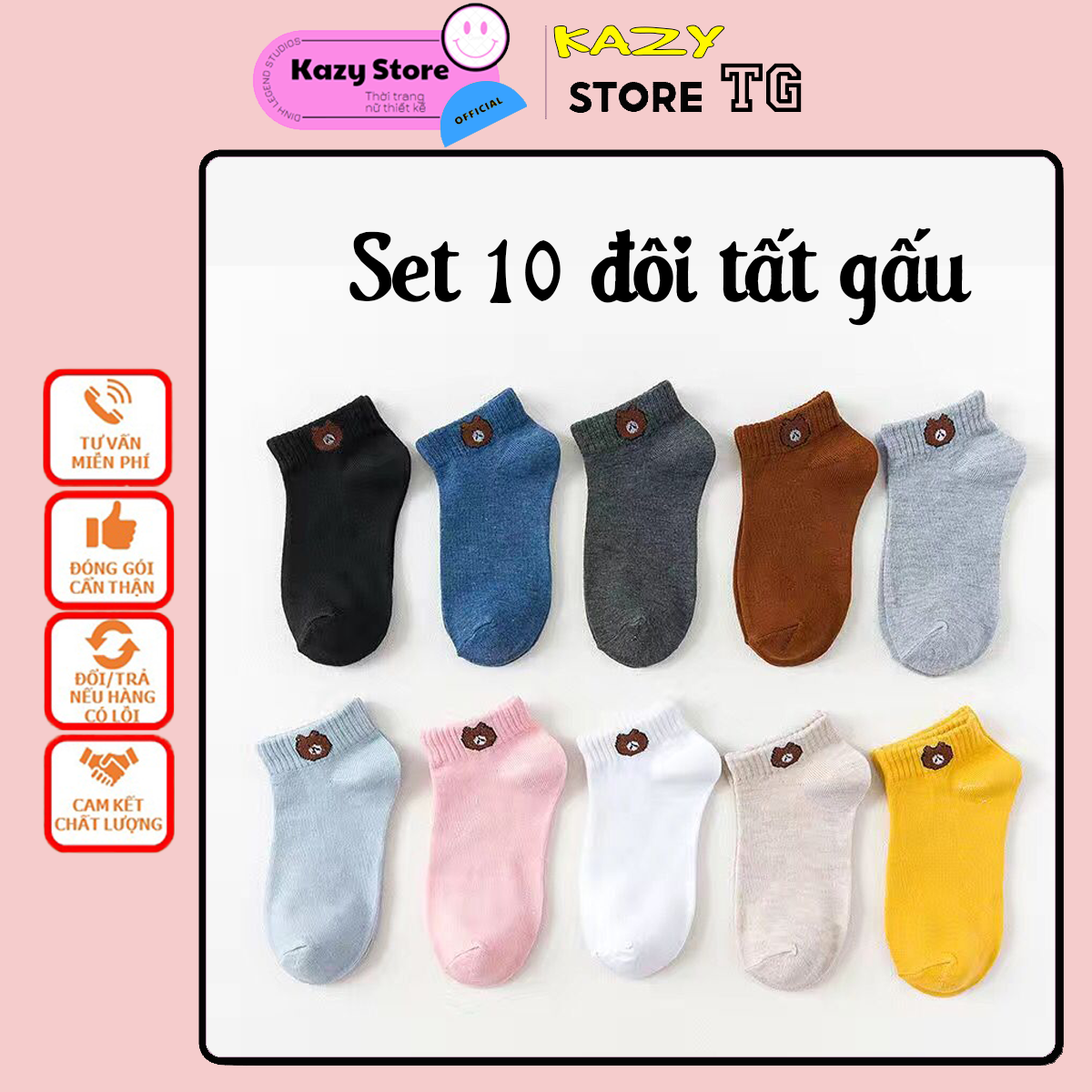 Set 10 đôi tất gấu nhiều màu KAZY STUDIOS TG