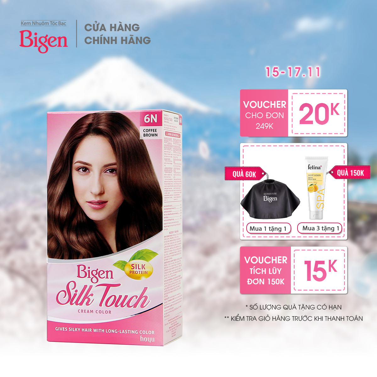 Thuốc nhuộm dưỡng tóc phủ bạc thảo dược Bigen Silk Touch Thương hiệu Nhật Bản 80ml dạng kem-Nâu Cafe 6N