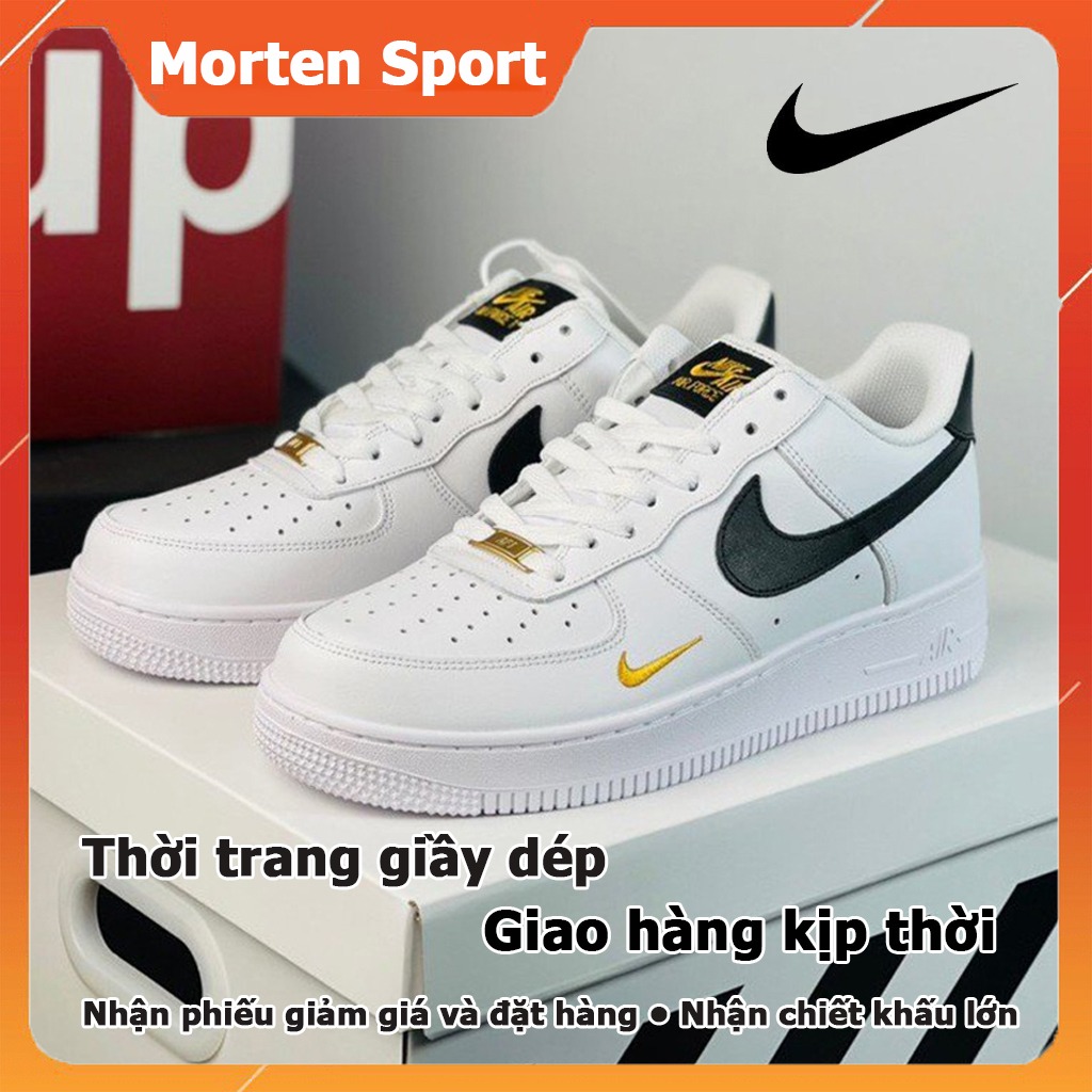 Giày Thể Thao Nam Nữ Nike Air Force 1 - Giày thể thao AF1 trắng móc đen logo thêu vàng...