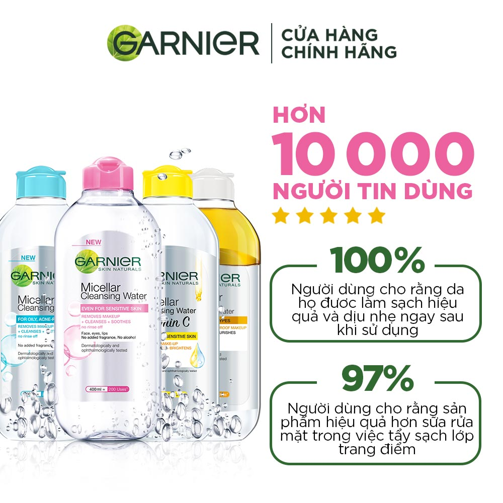 [Áp voucher còn 105K] Nước làm sạch và tẩy trang cho da dầu mụn Garnier Micellar Water 400ml