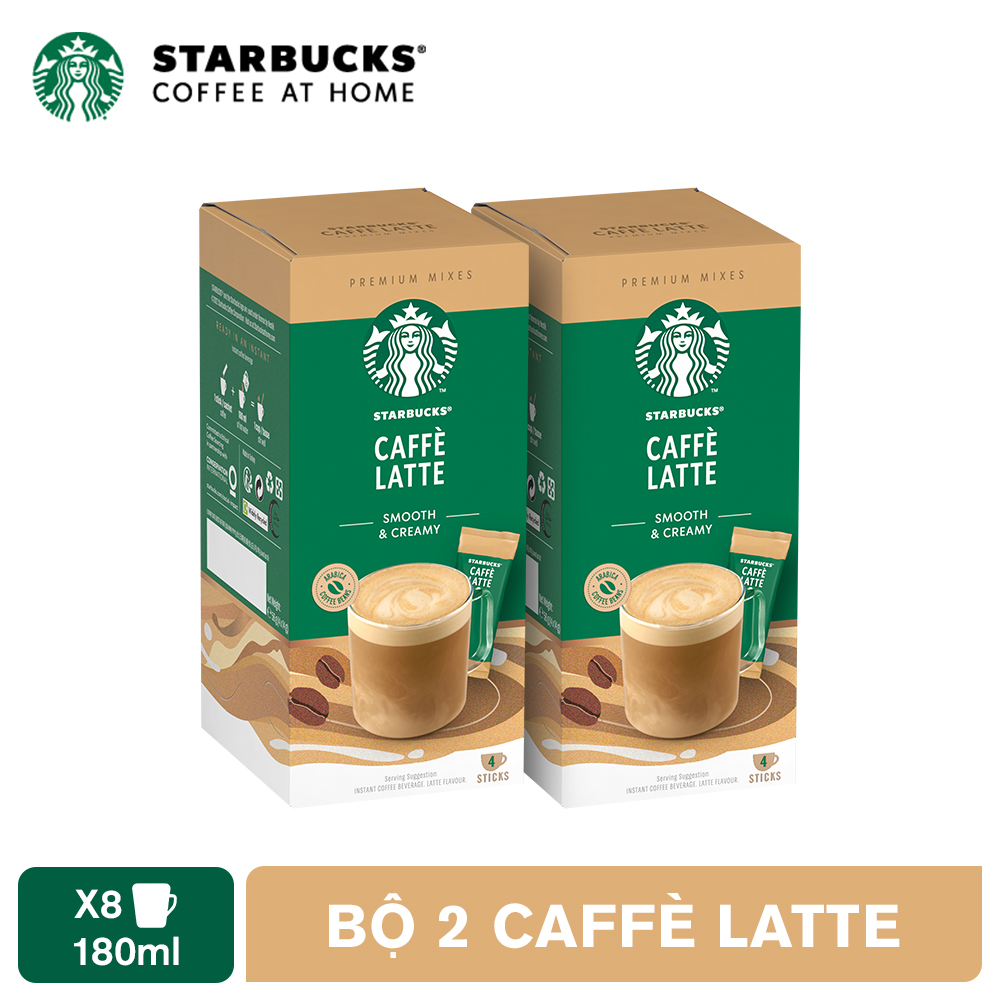Combo 2 Hộp Cà phê hòa tan cao cấp Starbucks Caffè Latte (Hộp 4 gói x 14g)