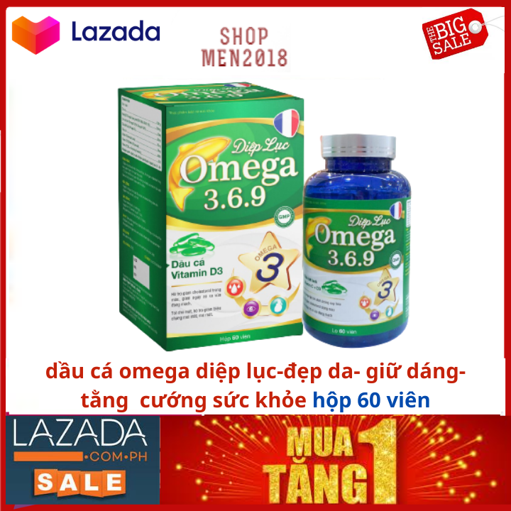 Dầu cá Omega 3 6 9 diệp lục 60 viên – dữ dáng , đẹp da, tăng cường sức khỏe , tăng cường trí nhớ