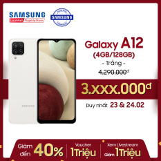 Điện thoại Samsung Galaxy A12 (4GB/128GB) – Cụm 4 camera 48MP – Pin trâu 5.000mAH – Sạc nhanh 15W – Miễn phí vận chuyển – Trả góp 0% – Bảo hành chính hãng 12 tháng
