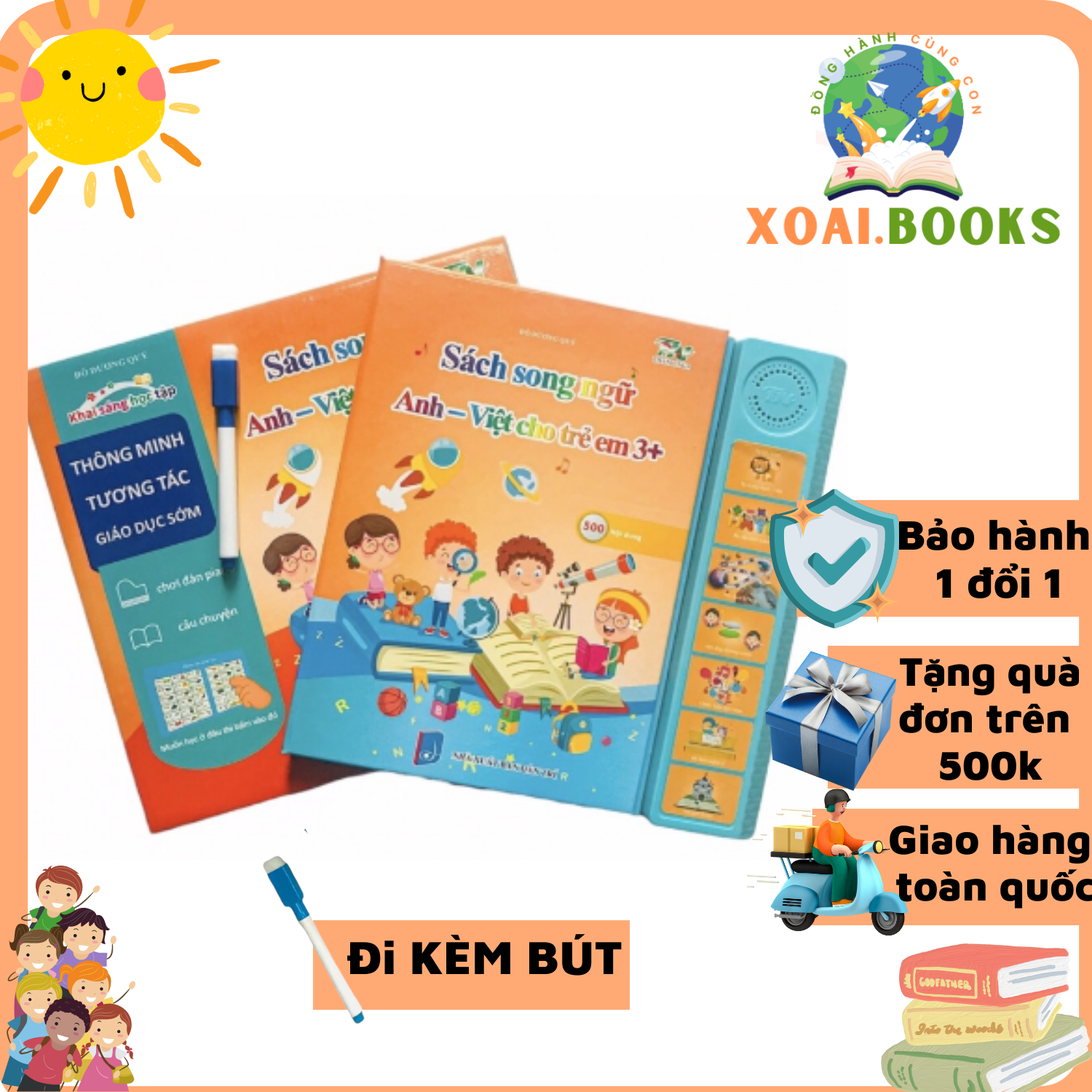 [2 phiên bản] Sách nói Điện tử Song ngữ Anh – Việt cho trẻ em 1+, 3+, Sách điện tử đa chức năng giáo dục sớm