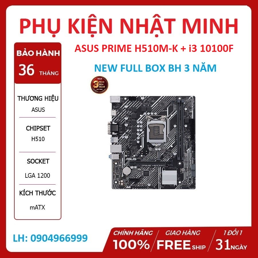 COMBO main chip Asus H510M-K + i3 10105F Hàng New 100% FULL BOX chính hãng bảo hành 36 tháng 1...