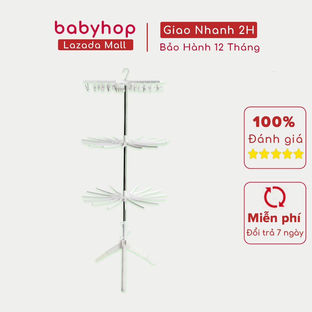 Cây phơi đồ quần áo trẻ em 3 tầng, giàn phơi thông minh đứng gấp gọn Babyhop