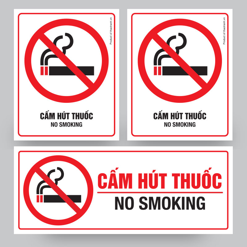 Biển báo cấm hút thuốc, No Smoking Sign - Decal dán tường, dán kính - Tem Decal cảnh báo -...