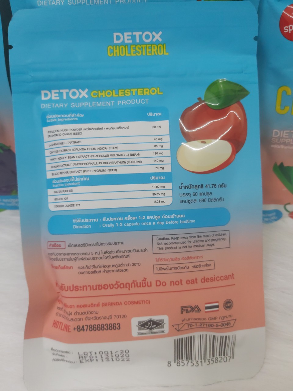 Viên khử mỡ giảm cân giấm táo Detox Cholesterol Thái Lan 60 viên