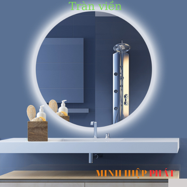 Gương nhà tắm, gương treo tường đèn led cảm ứng, đường kính 70cm