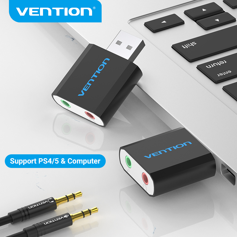 Vention Bộ chuyển đổi thẻ âm thanh nổi USB sang giắc 3.5mm dành cho PC/máy tính xách tay/PS4 - INTL