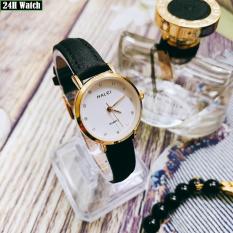 Đồng Hồ Nữ Dây Da Halei CAO CẤP Thời Trang Dây Đen Mặt Trắng