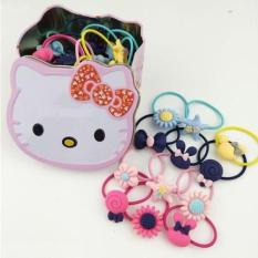 Bộ 40 dây cột tóc dễ thương đựng trong hộp thiếc mèo kitty cho bé gái-One size-Nhiều màu