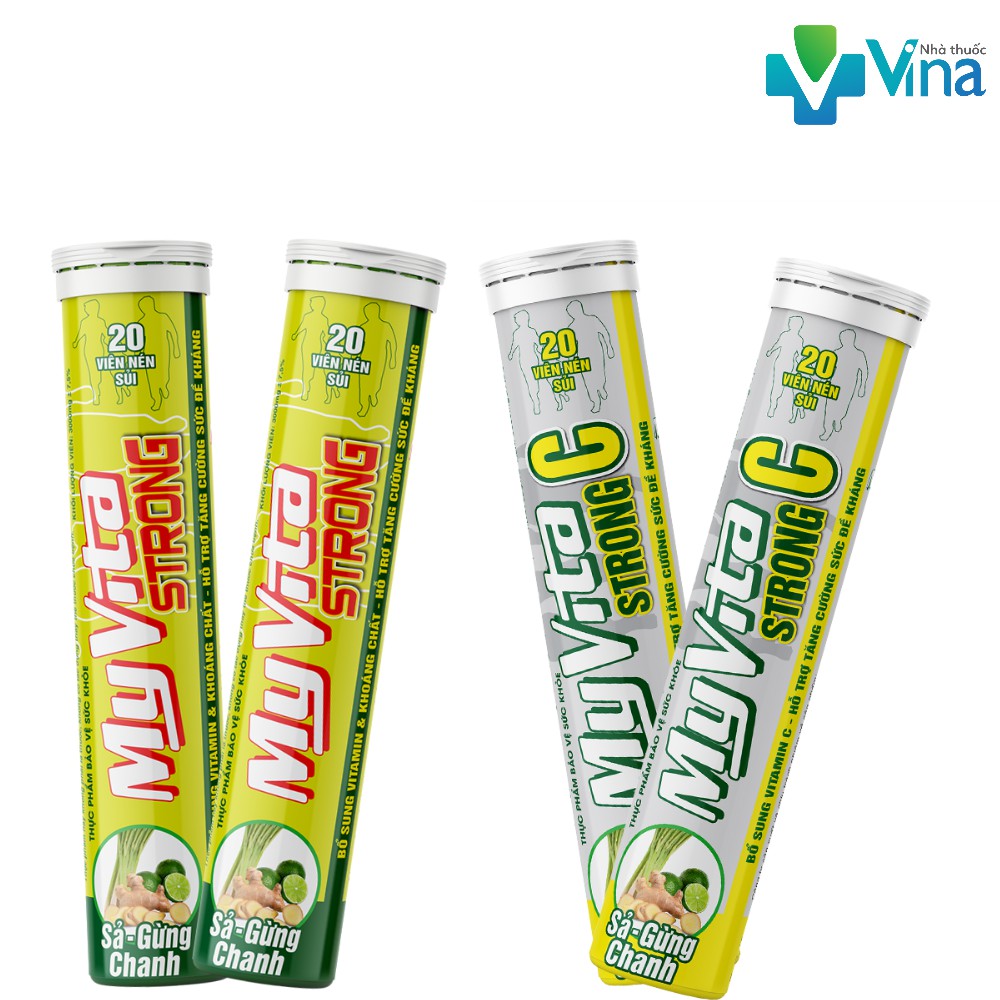 Viên Sủi Myvita Strong C & Strong 250mg vitamin C (xả - chanh - gừng) tuýp 20