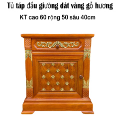 Tủ táp đầu giường 1 cánh 1 ngăn kéo dát vàng gỗ hương Cỡ 60x50x40