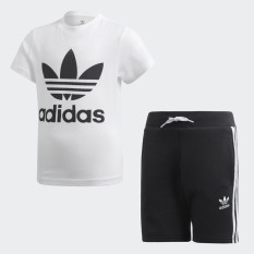 adidas ORIGINALS Bộ áo phông quần short Trefoil Unisex trẻ em Màu trắng DW9709