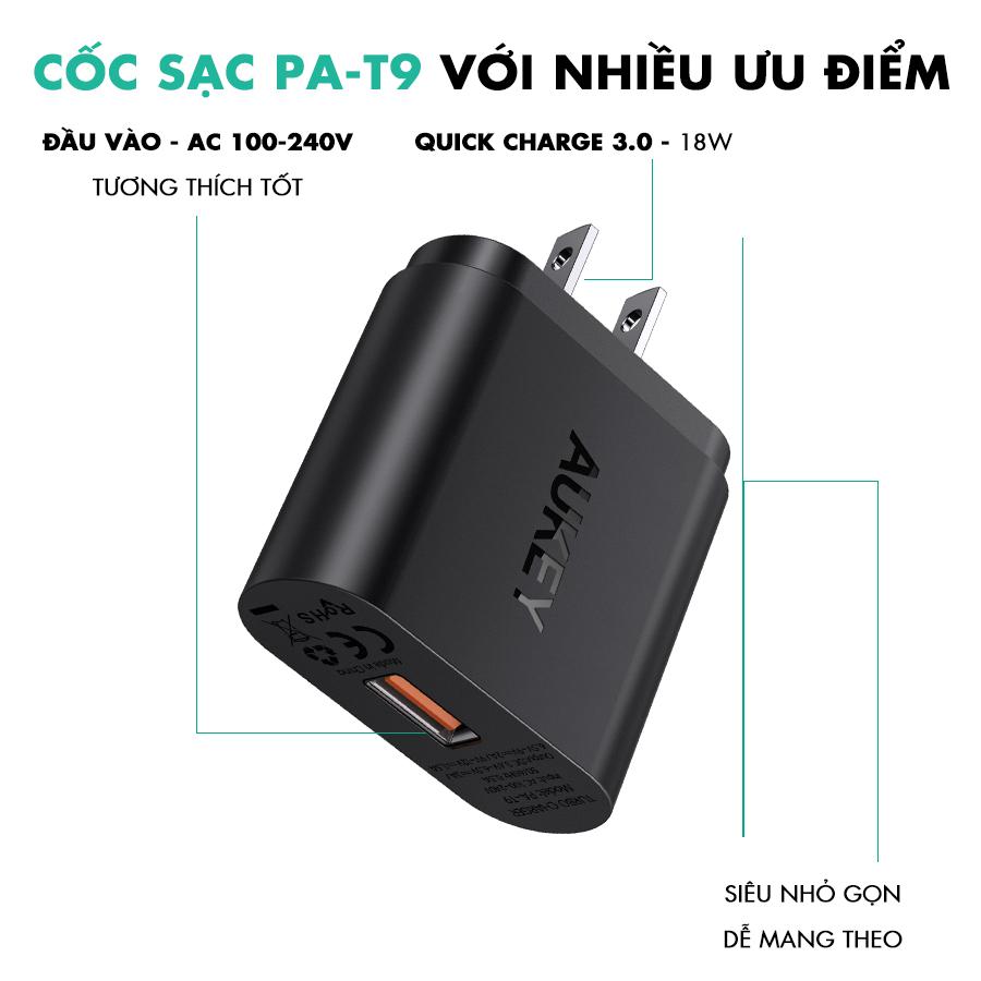 [TẶNG CÁP MICRO USB] Cốc Sạc Nhanh AUKEY PA-T9 Công Nghệ Sạc Nhanh Quick Charge 3.0 - Hàng Phân Phối...