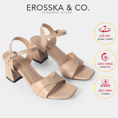 Giày sandal cao gót Erosska thời trang mũi vuông quai ngang bắt chéo cao 7cm EB020 (NU)