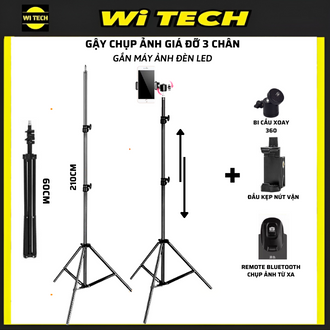 Gậy chụp ảnh giá đỡ điện thoại 3 chân máy camera cây kẹp để livestream quay hình video tripod selfie dài 2,1m