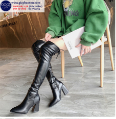Boot nữ cổ cao gót vuông ngang đùi da bóng GCC0801