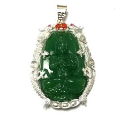 Mặt dây nam bản mệnh ngài Như Lai Đại Nhật màu xanh lá bọc rồng chầu bạc ta cao cấp cho người tuổi Thân – Tuổi Mùi Bạc QTJ – MBM3(XANH LÁ)