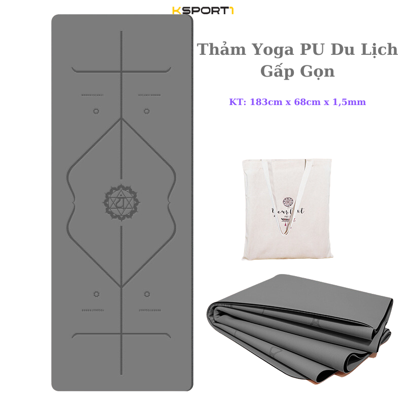Thảm Tập Yoga Du Lịch 1.5 mm Cao Su Pu Xơ Dừa Định Tuyến Bản Mỏng Chống Trơn Trượt ( Tặng Kèm Túi Đựng)