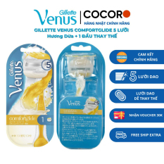 (CHE TÊN) Dao cạo Gillette Venus Comfortglide 5 lưỡi, kèm 1 đầu dao cạo thay thế – Hàng Nhật chính hãng