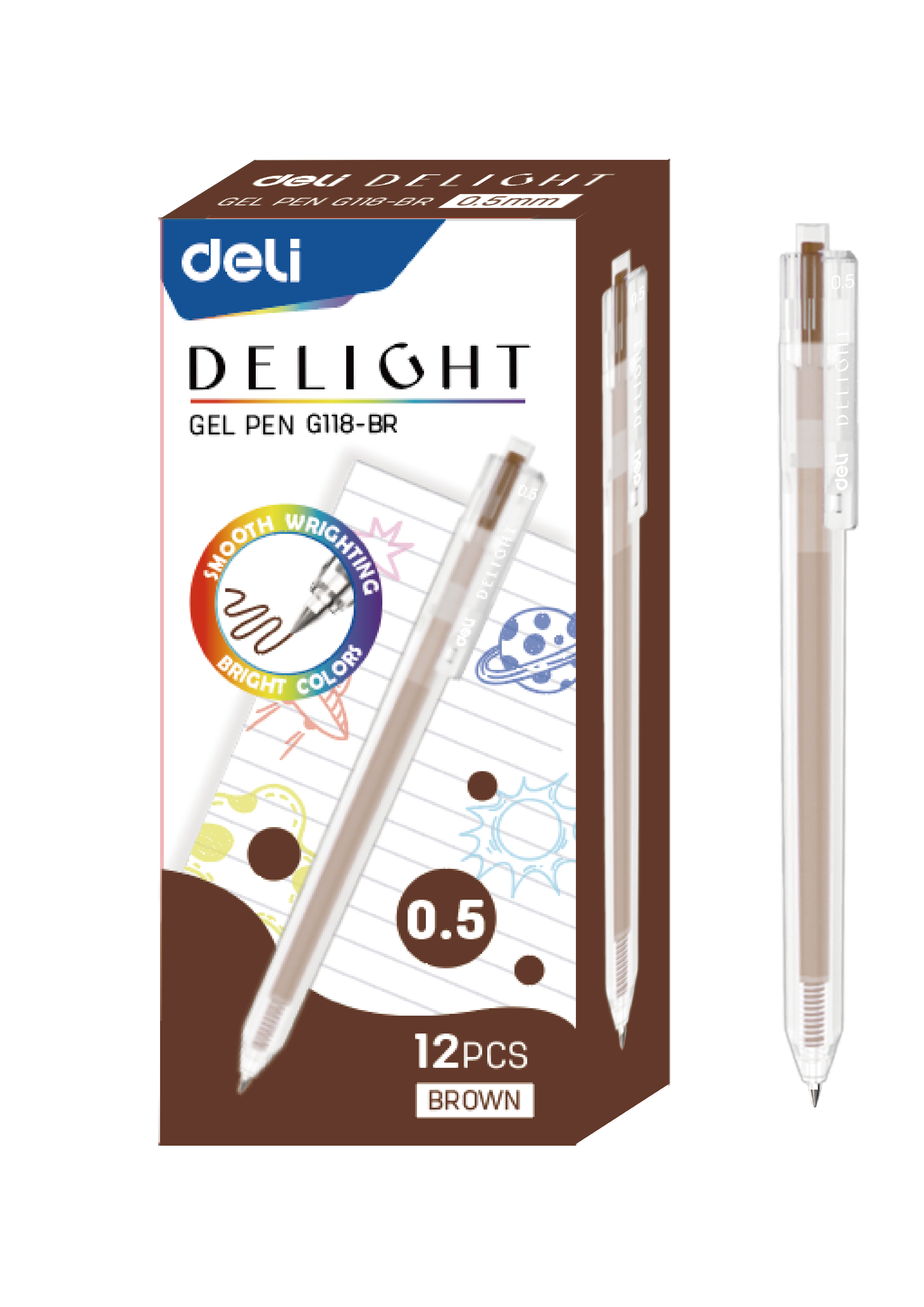 Bút gel nhiều màu ngòi bấm 0.5mm Deli - lượng mực 1000m, bút viết trơn, không tắc mực - Đen/Nâu/...