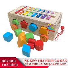 Đồ Chơi Xe Kéo Thả Hình Khối Kết Hợp Đàn Xylophone 8 Thanh Bằng Gỗ, Đồ Chơi Gỗ Cho Bé, Đồ Chơi Phát Triển Tư Duy Cho Bé, Đồ Chơi Cho Bé