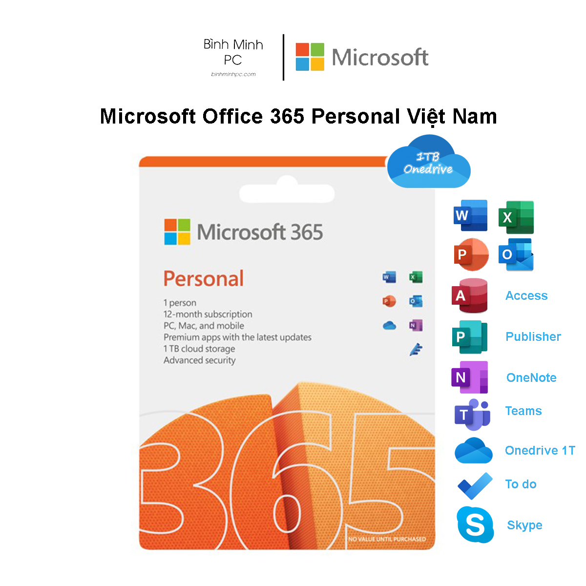 Phần Mềm Microsoft 365 Personal | Key Điện Tử | 01 Người Dùng | 05 Thiết Bị | 1000GB Onedrive...
