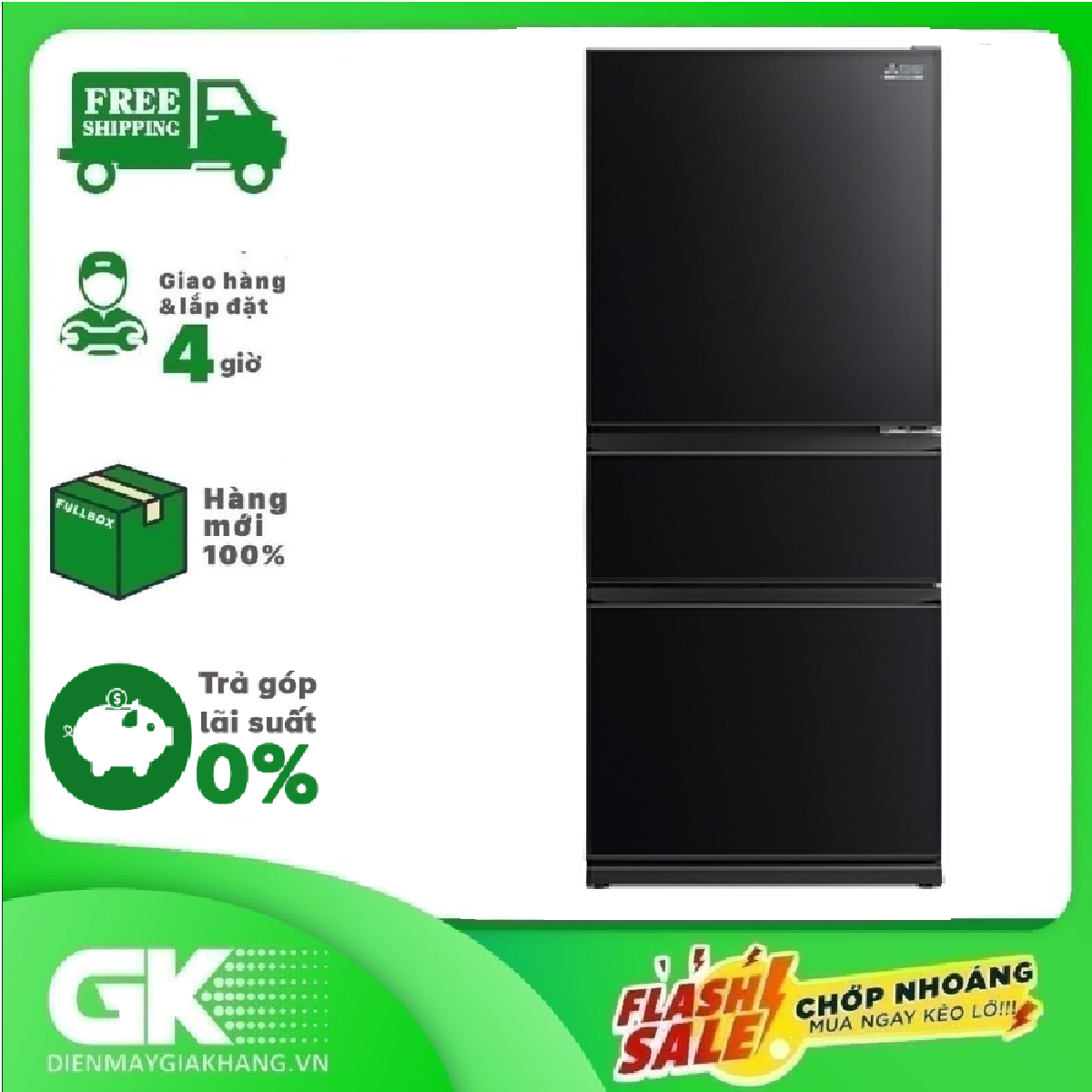 [Trả góp 0%]Tủ lạnh Mitsubishi MR-CGX41EN-GBK-V inverter 330 lít