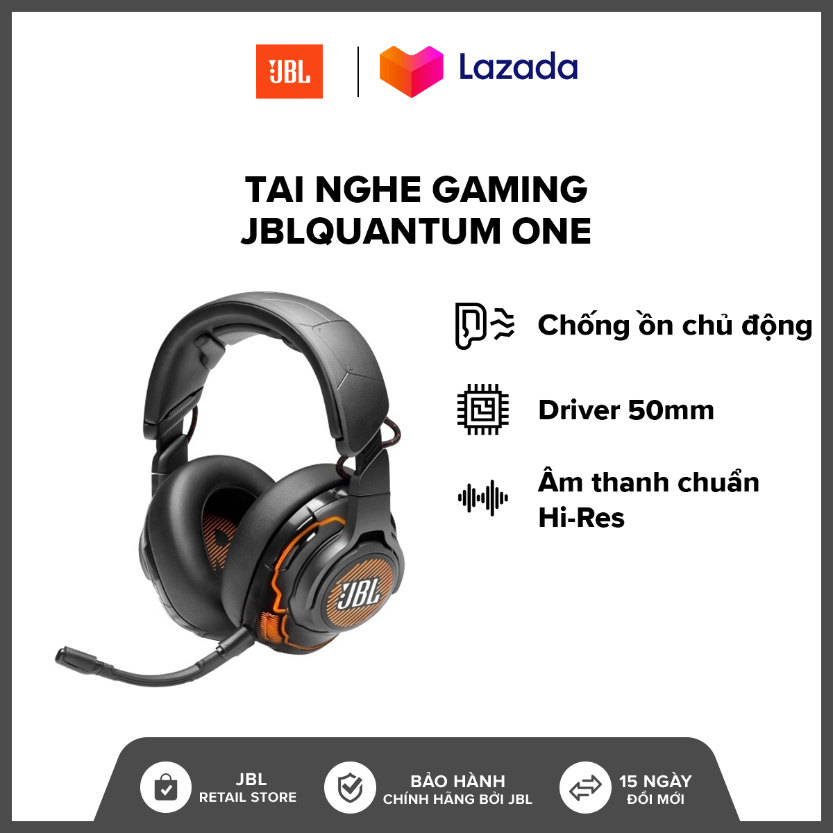 [HÀNG CHÍNH HÃNG – TRẢ GÓP 0%] Tai nghe JBL Quantum One l Chống ồn chủ động l Driver kim loại Neodymium 50mm chuẩn Hi-Res l JBL QuantumSPHERE 360 theo dõi chuyển động đầu l Có dây kết nối USB